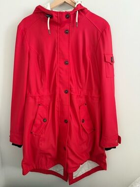 1 Madison Expedition Balmacaan Hooded Raincoat Parka Red Large